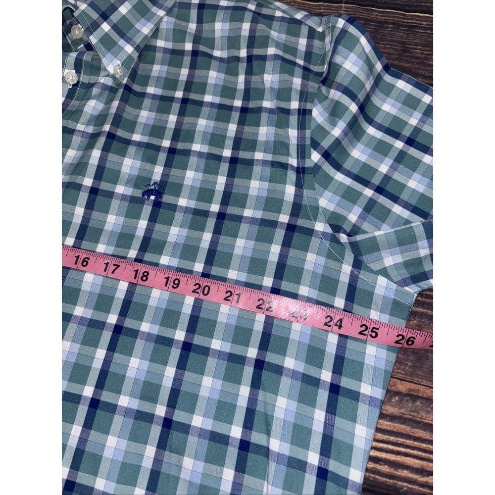 Brooks Brothers Shirt Mens  XL Milano Fit Blue Green Plaid Cotton Long Sleeve - Picture 5 of 7